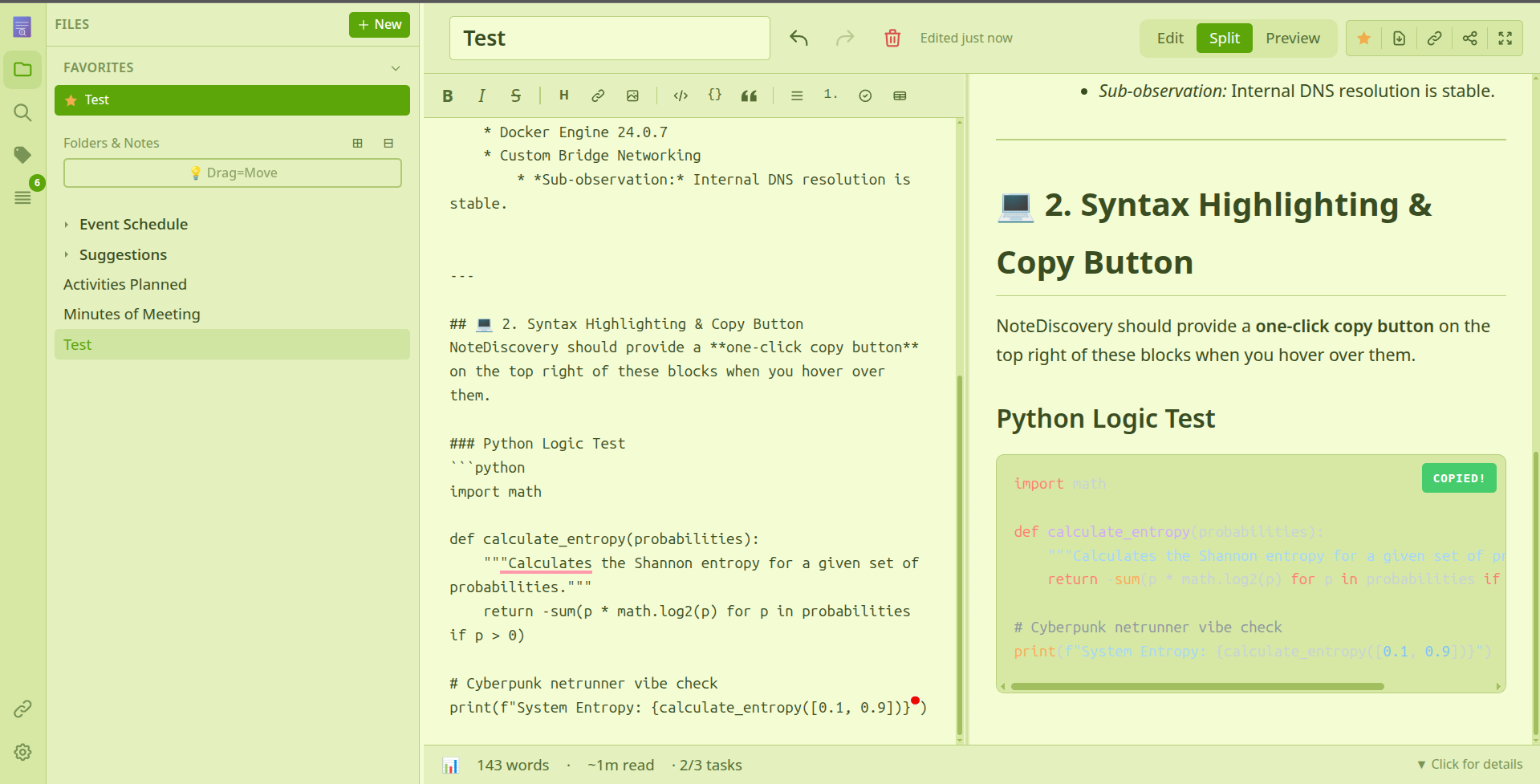 NoteDiscovery Editor interface