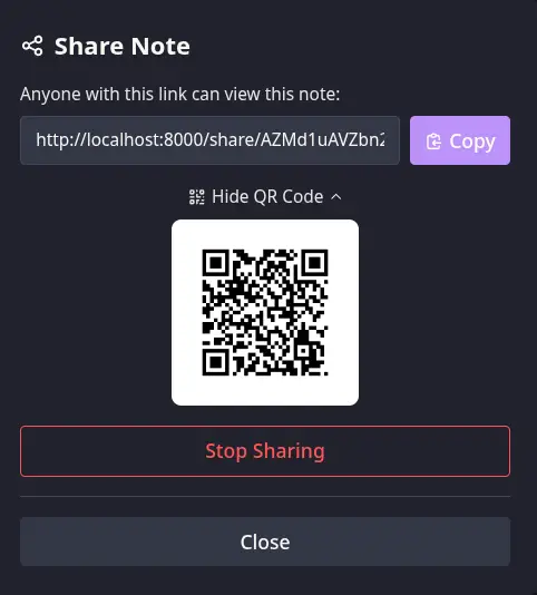 Sharing public notes in NoteDiscovery
