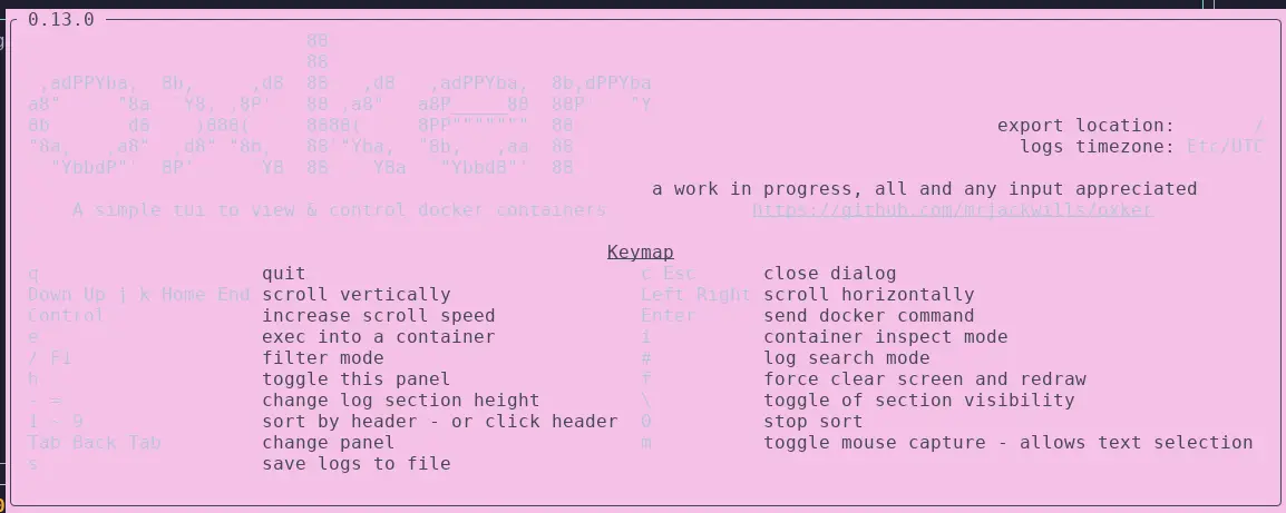 Oxker keymapping in terminal.