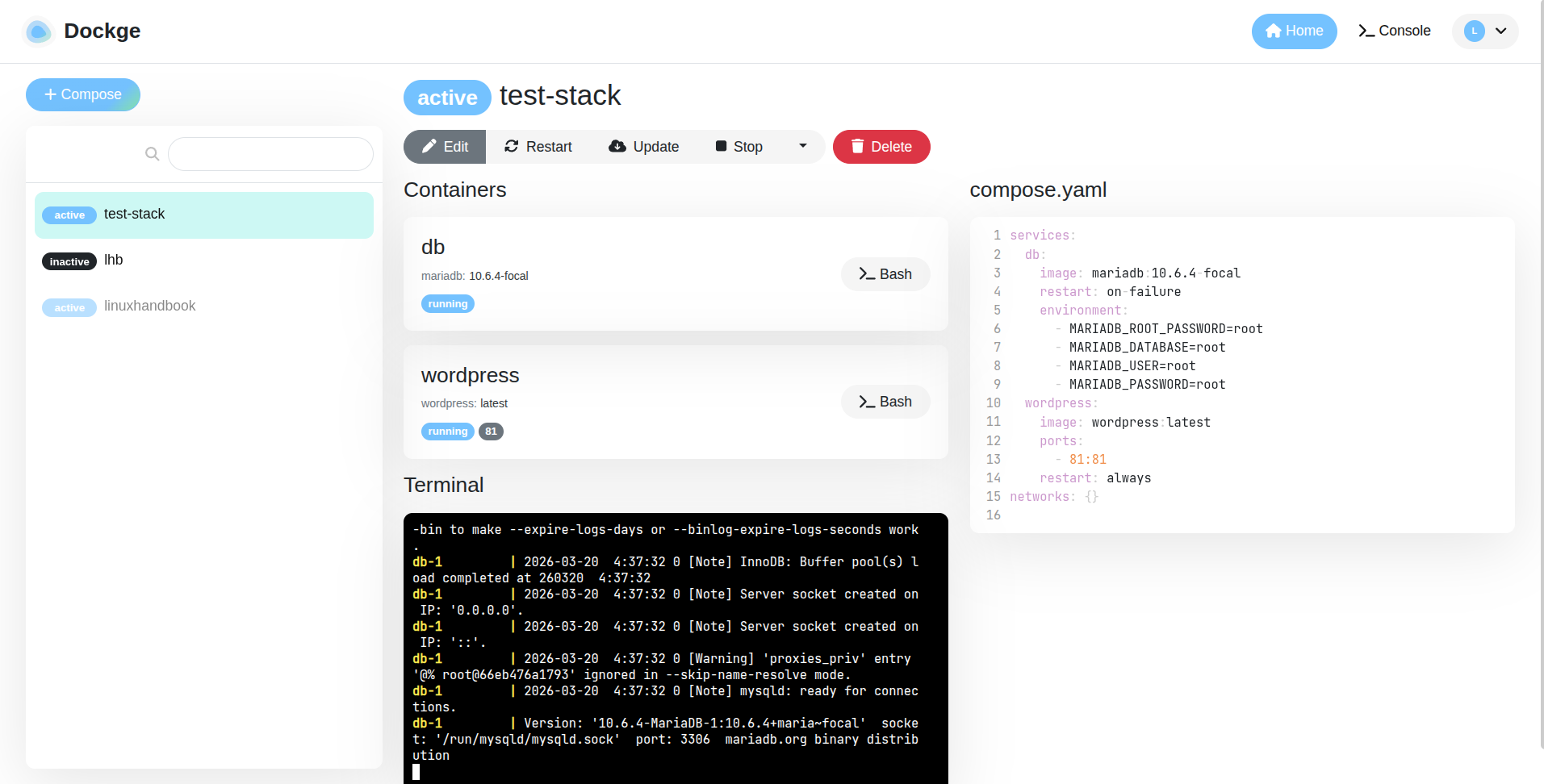 Dockge inbuilt docker run to compose.yaml converter.