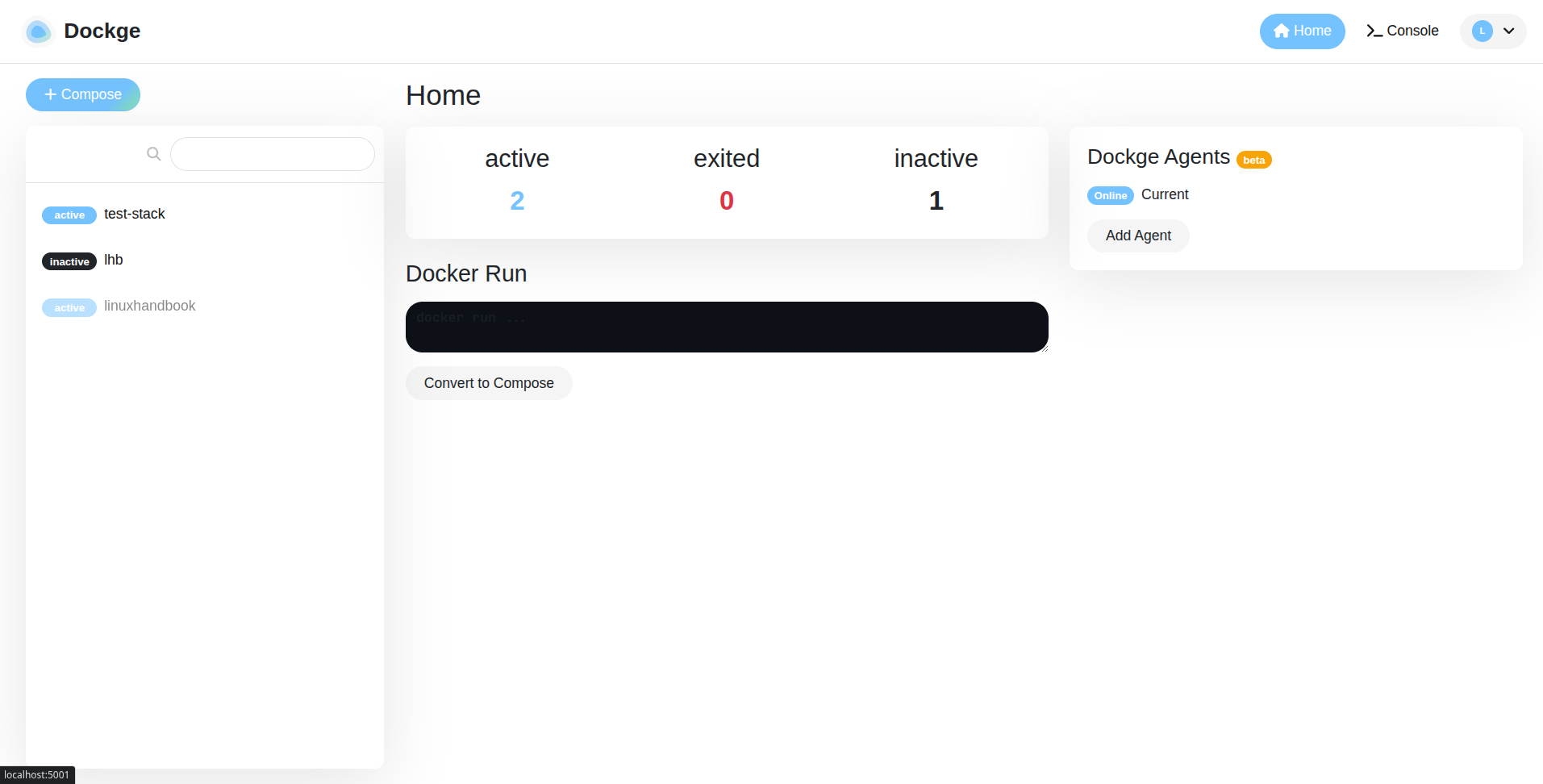 Dockge self-hosted Web-UI.
