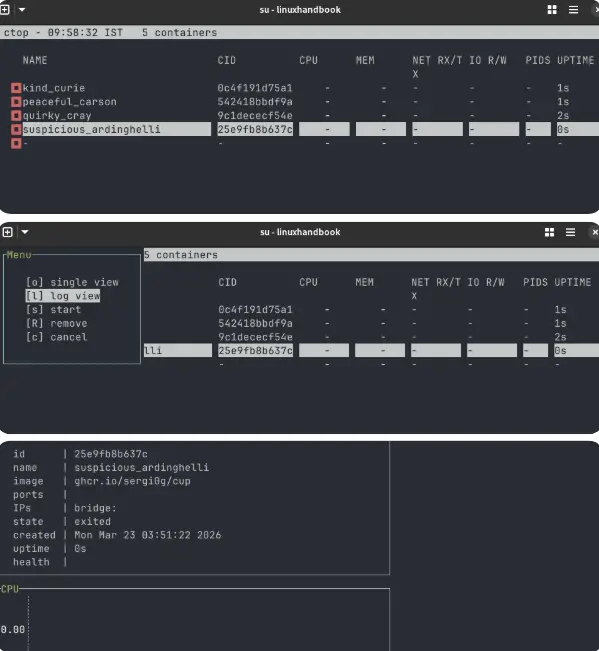 ctop in action with TUI.