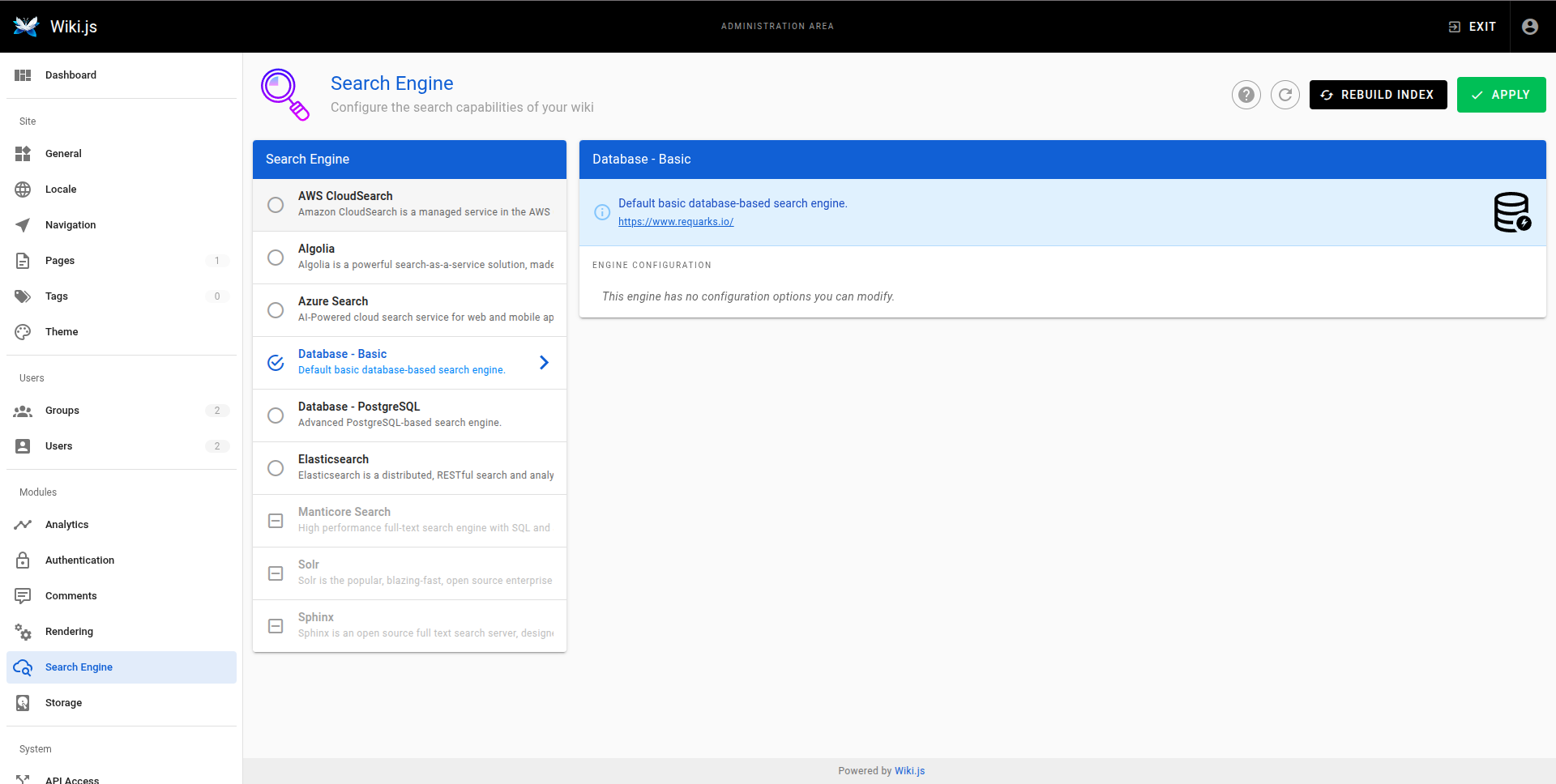 Wiki.js in action.