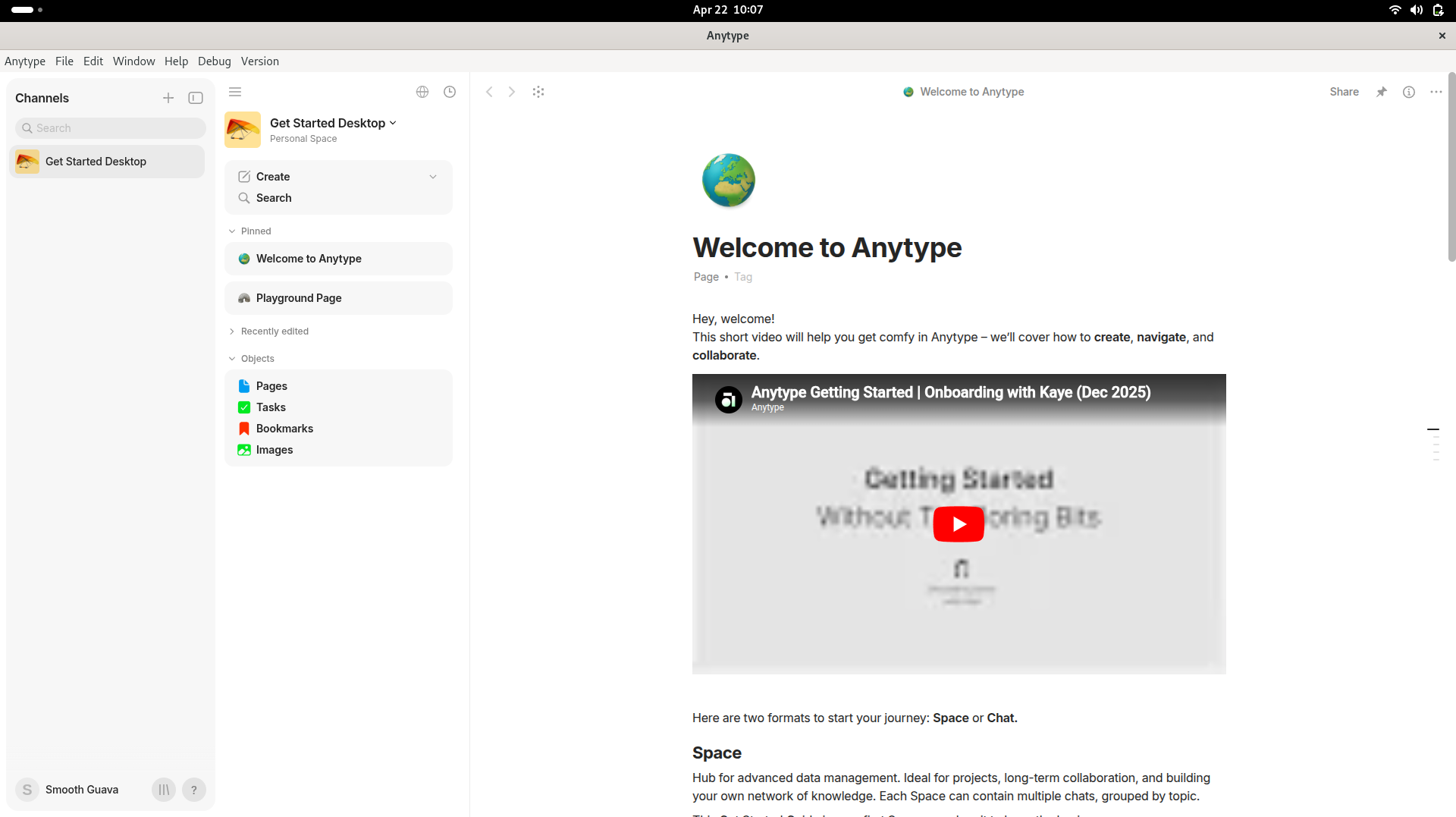 Anytype Desktop Application.