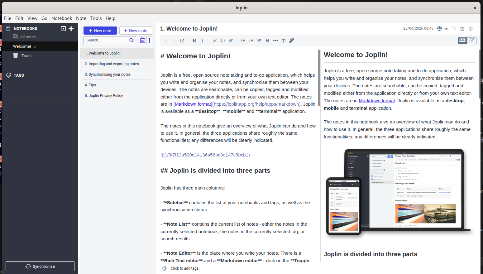 Joplin Desktop Application.