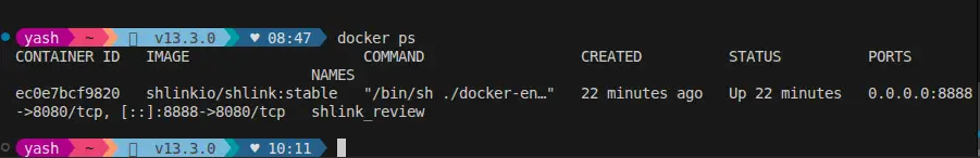 Shlink Container running.