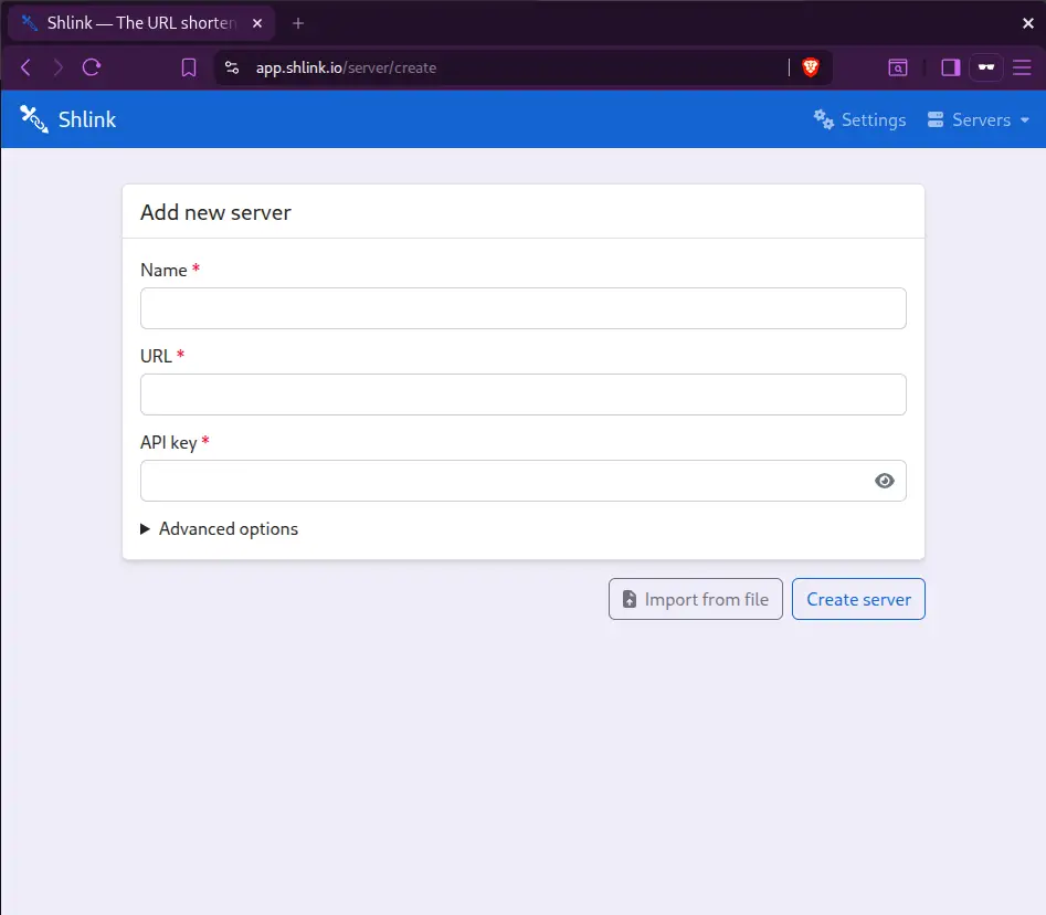 Create server setup on shlink web-client.