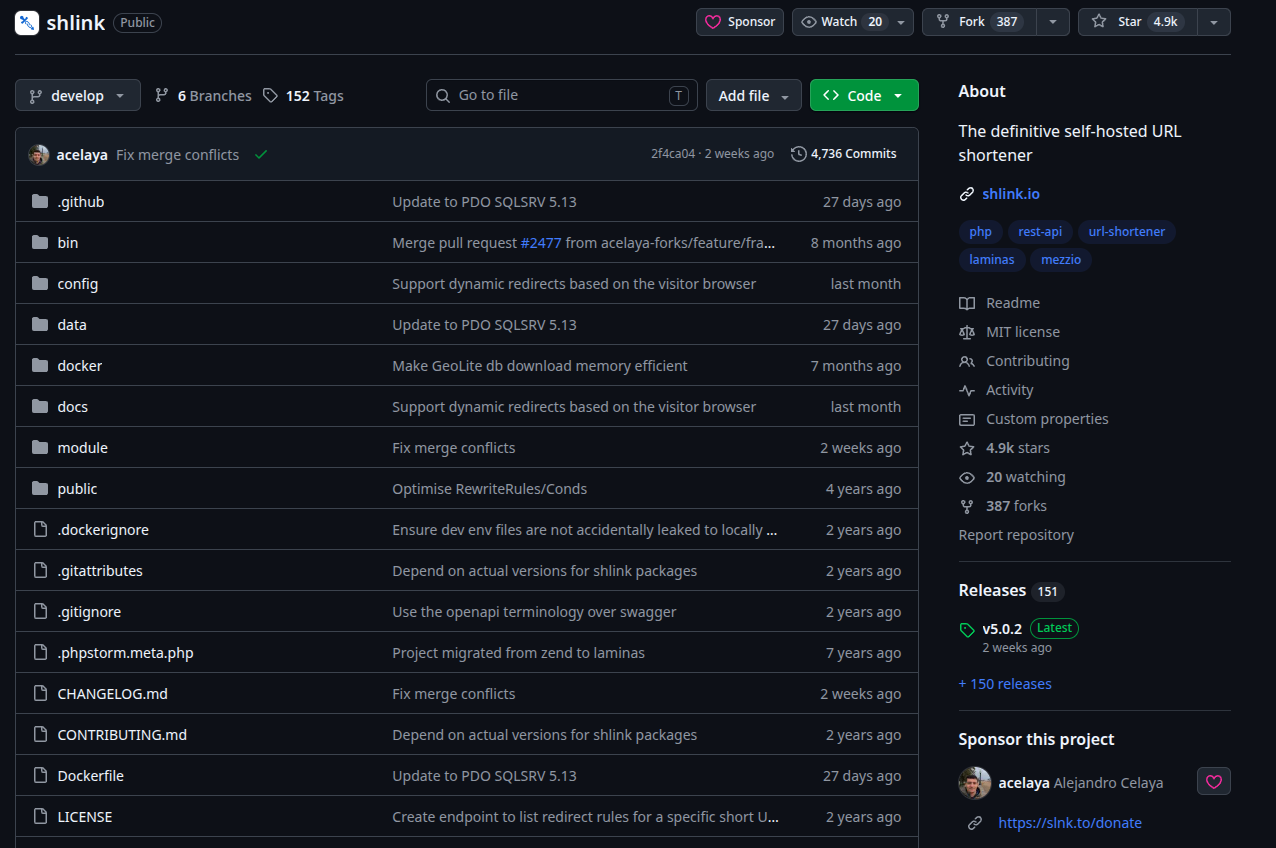 Github Page of shlink.