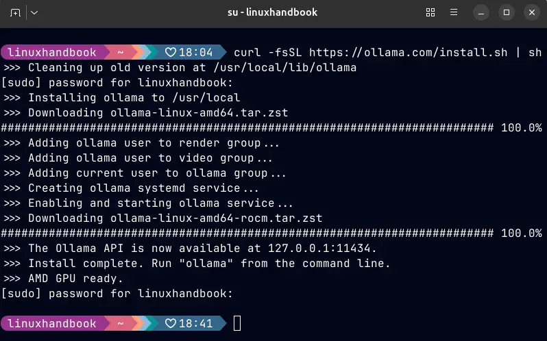 Ollama installed through curl.