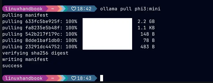 pulling phi3:mini model through ollama.