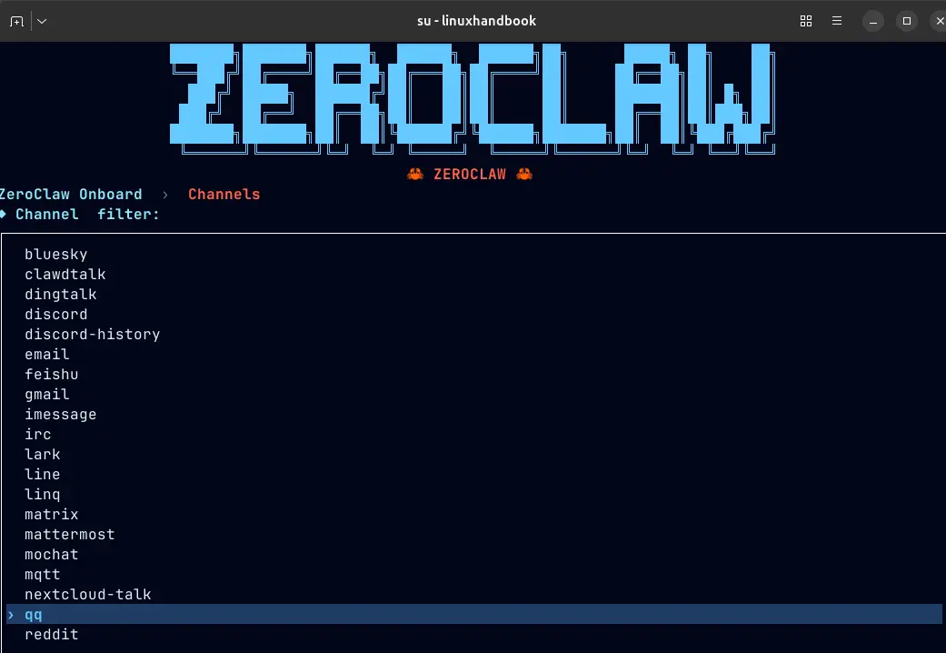 Supported channel in ZeroClaw