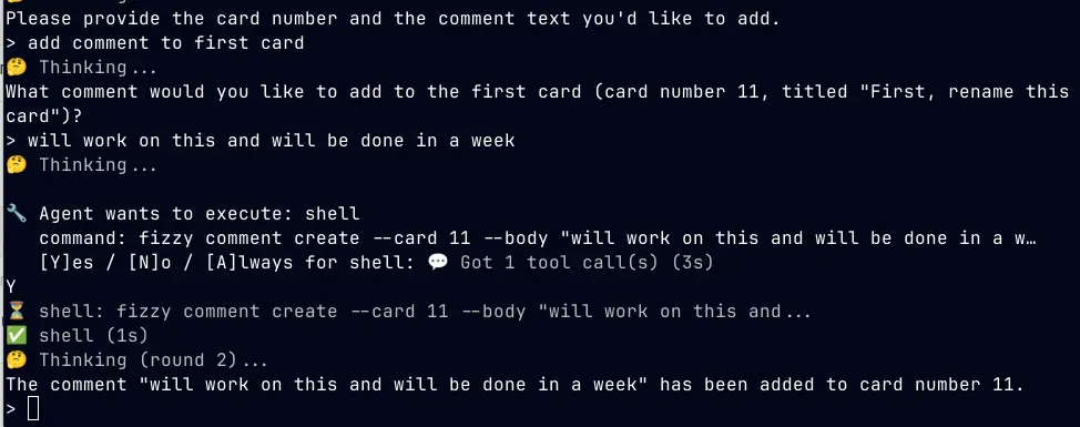 Agent adding comment to respective cards