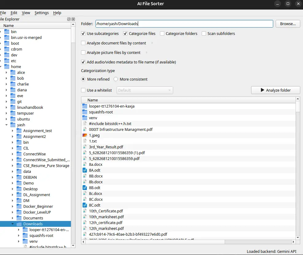 Interface of aifilesorter