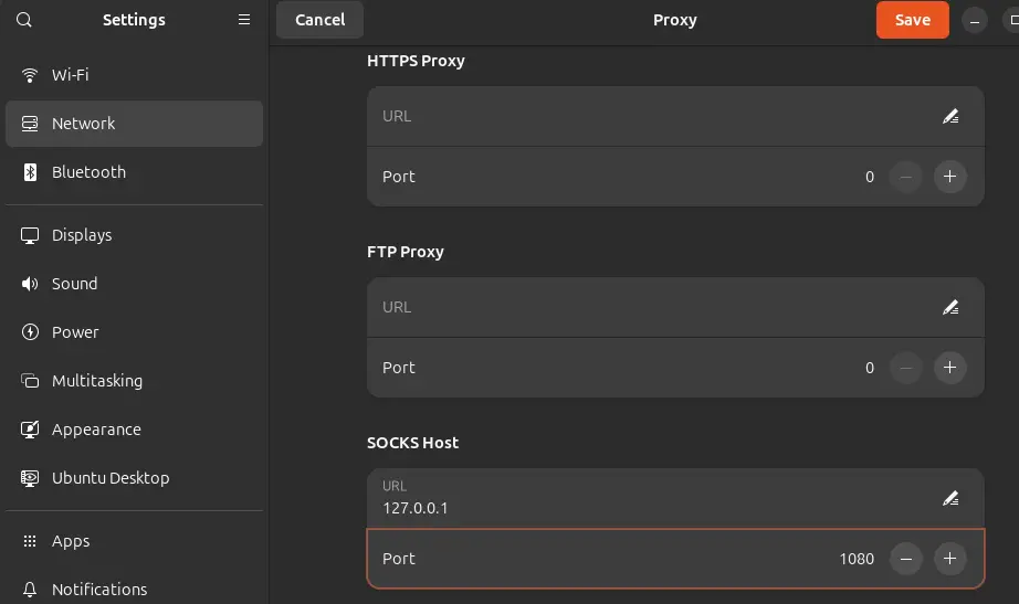 Network SOCKS proxy setup