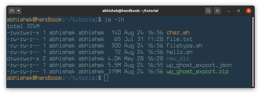 linux command show file size in kb