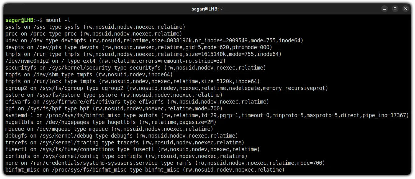 List mounted drives in linux