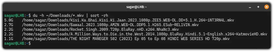 Sort du Command Output by Size in Linux