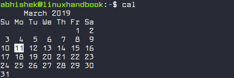 5 Examples of Cal Command in Linux