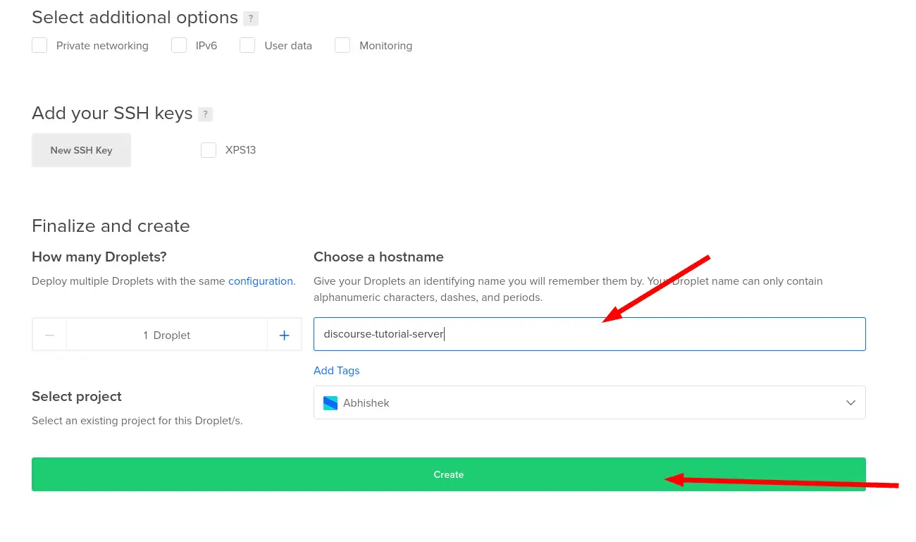 Create the Linux server with Discourse