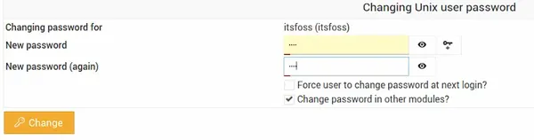 changing password in webmin