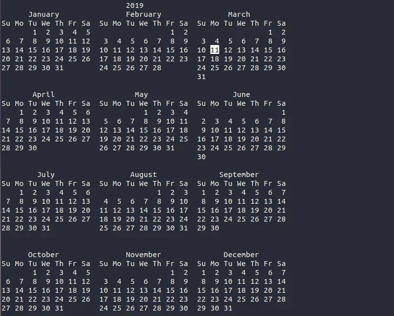 5 Examples of Cal Command in Linux