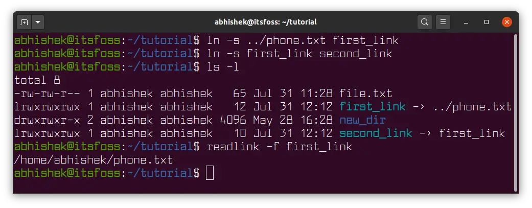 Follow chain of links with readlink command in Linux