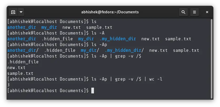 list hidden files linux command