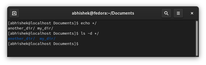 använda echo-kommandot för att lista kataloger endast i Linux-kommandoraden