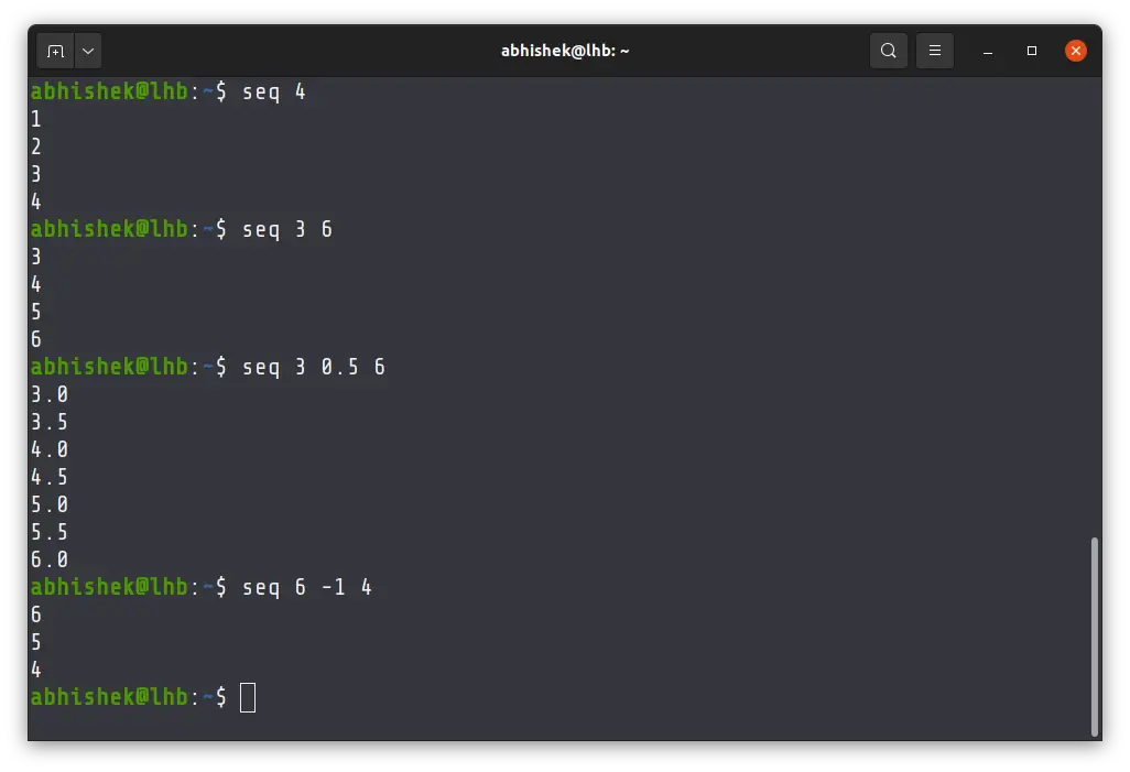 seq command example