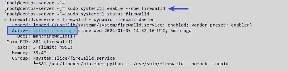 Verify that firewalld is running on CentOS