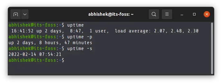 Uptime command with options