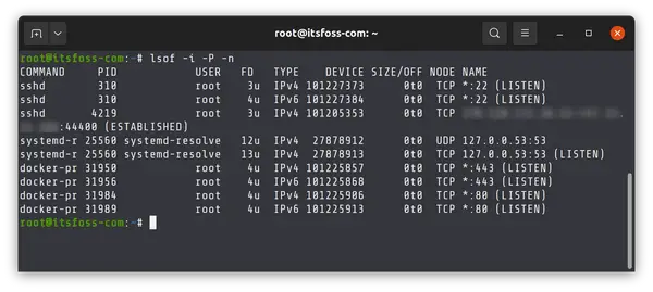 Checking open ports in Linux