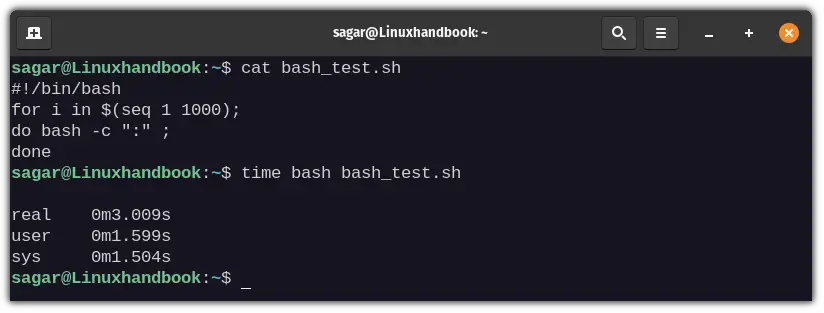 Running benchmark test for bash