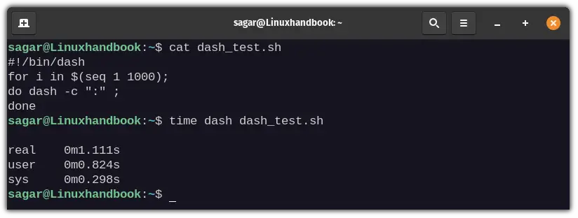 Running benchmark test for bash