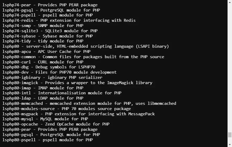 PHP versions available with OpenLiteSpeed server