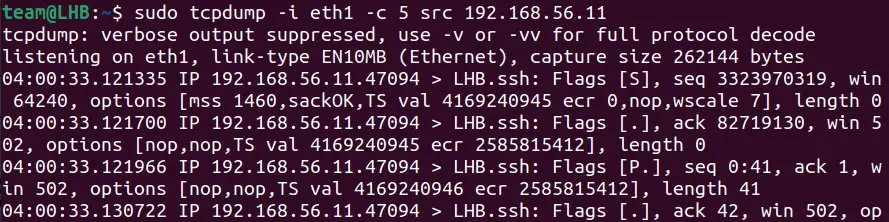 Capturing packets from a specific source with tcpdump