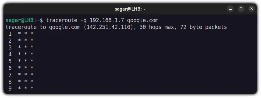  Route packages through the gateway using traceroute