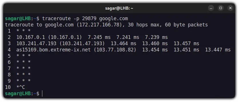 Change the destination port in traceroute