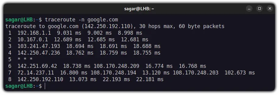 Disable hostname mapping to IP address while tracerouting