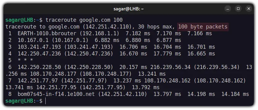 Set maximum packet length in traceroute