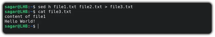 use sed command to merge files