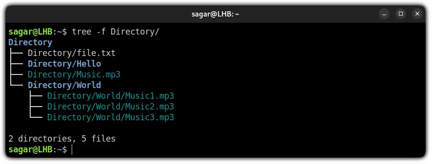 list path of every file in directory using the tree command