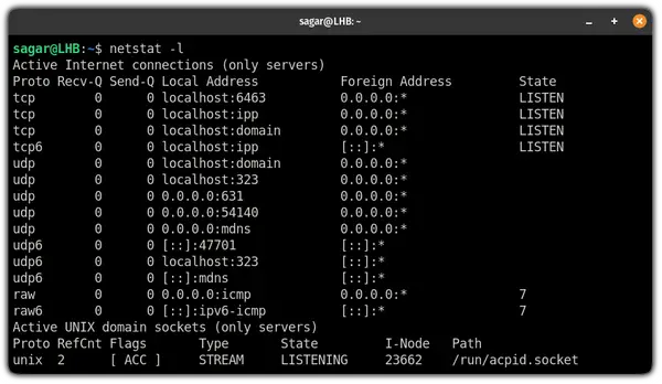 Find all the listening ports using the netstat command