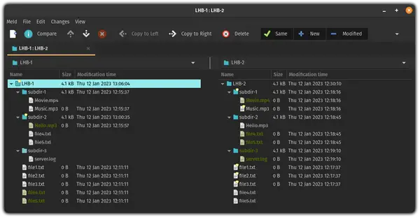 compare directories using meld