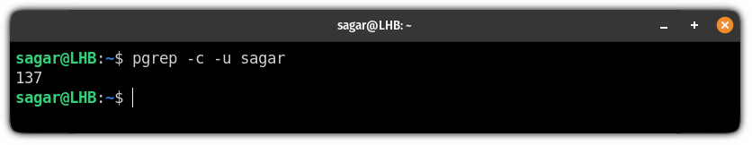 get the number of processes owned by user on linux using the pgrep command