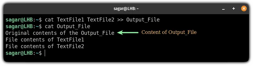 concatenate file without overwriting using the cat command