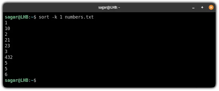 sort command will only sort numbers based on the first character