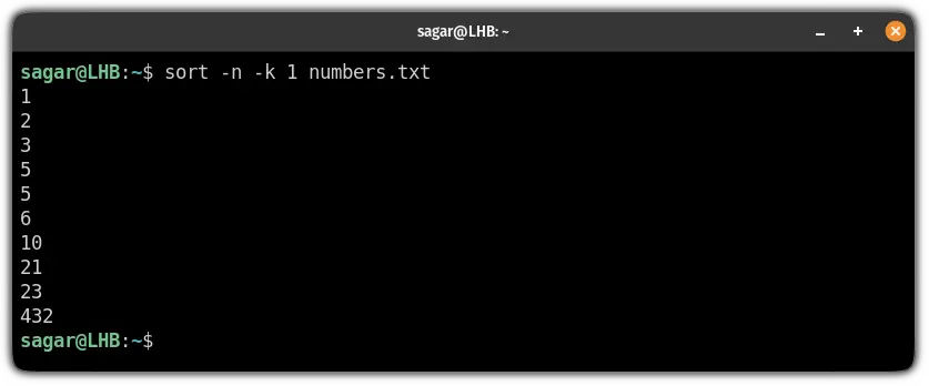 sort numbered colums in bash