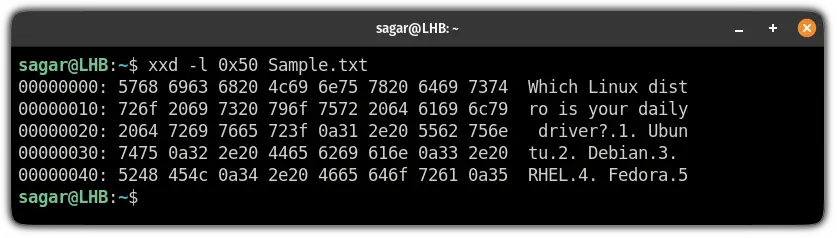 specify the output length in xxd command in linux