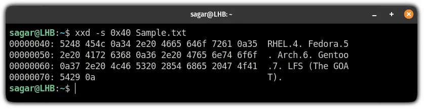 trim hex dump using the xxd command in linux